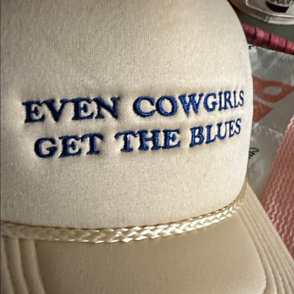 Beige Cap with Blue Embroidery
